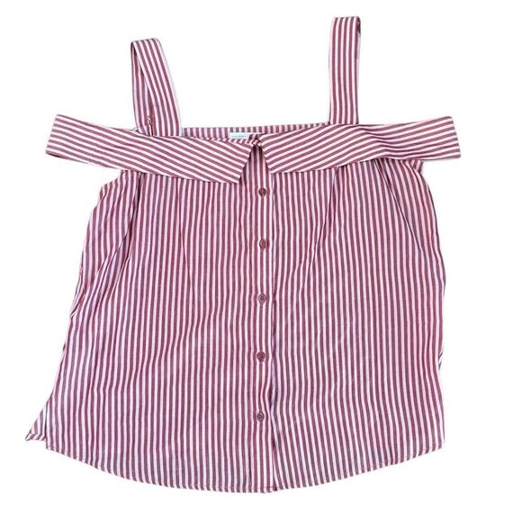 New York & Company Women's Cold Shoulder Red & White Button Blouse Size XL - Picture 1 of 6